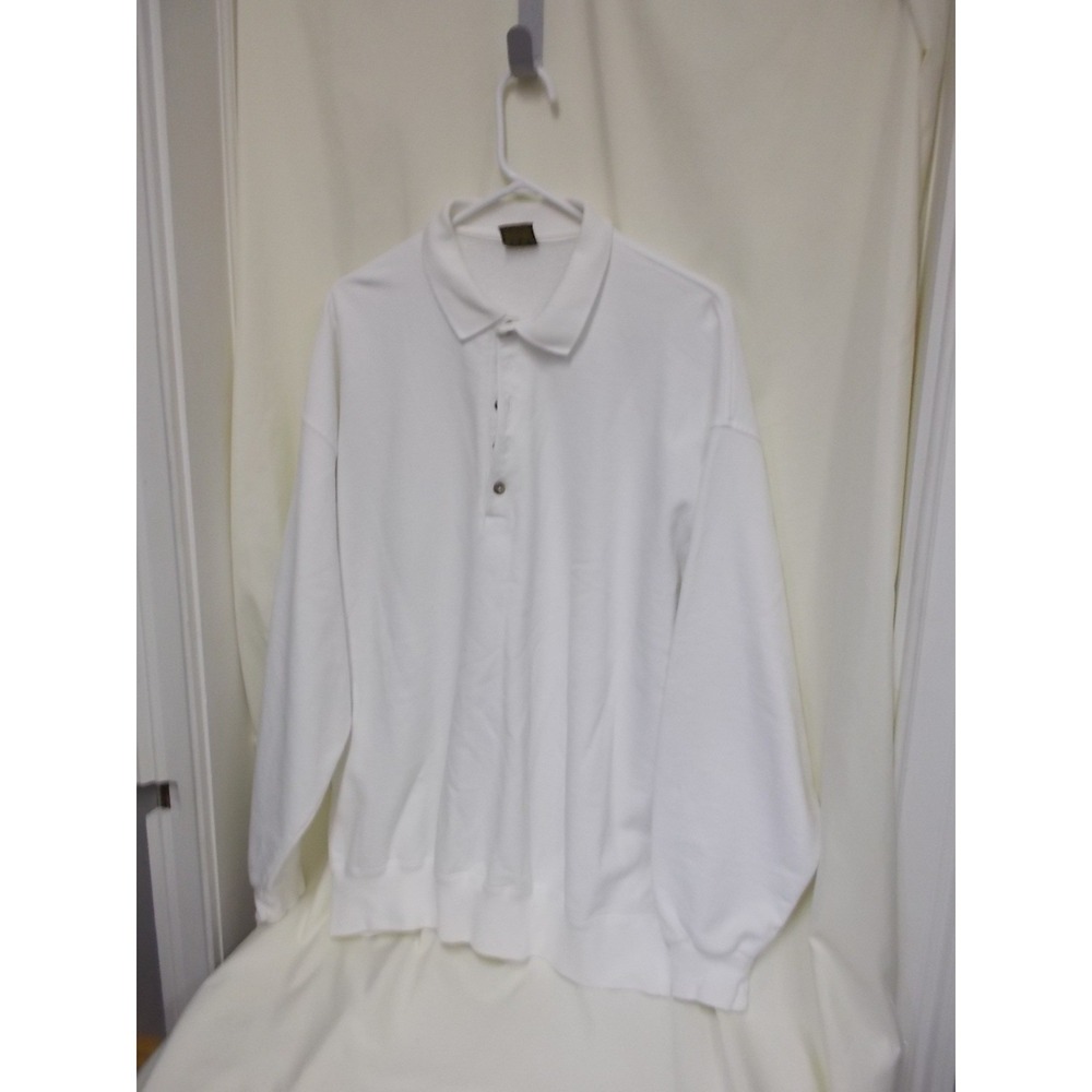 Vintage Cross Creek Mens XL White Long Sleeve Polo Sweatshirt Made in USA Fleece